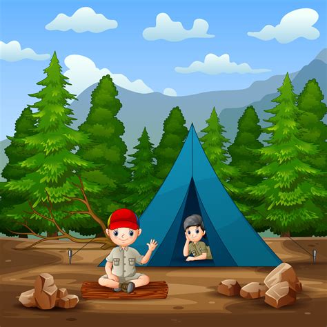 Happy Scout Boy And Girl In The Campsite Illustration 6635352 Vector