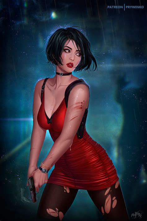 Ada Wong Dark Hair Prywinko Resident Evil Artwork Video Game Girls