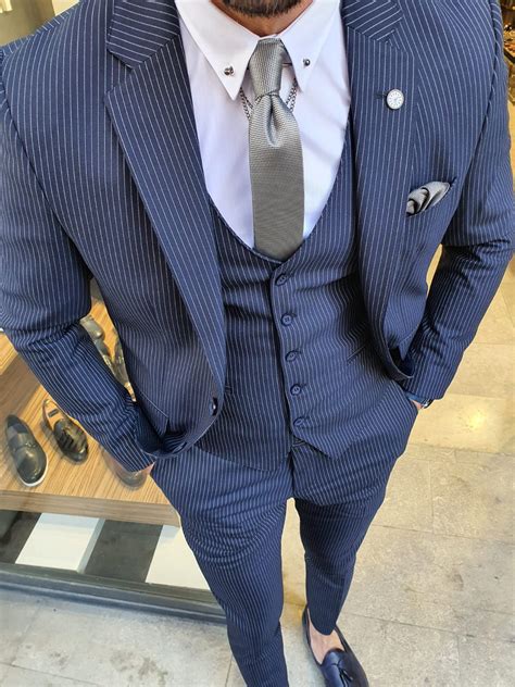 Mens Navy Blue Poplin Suit Roma Blue Pinstripe Suit Blue Pinstripe