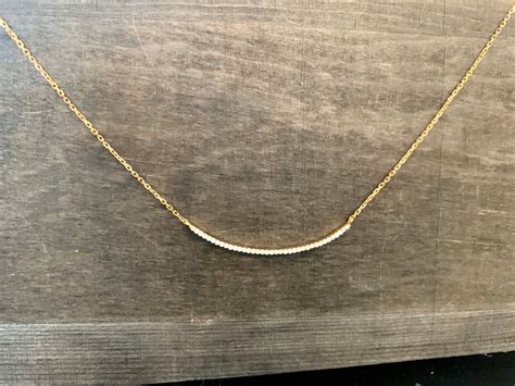 14k Yellow Gold 015ctw Diamond Necklace Horizonal Curved Bar Etsy