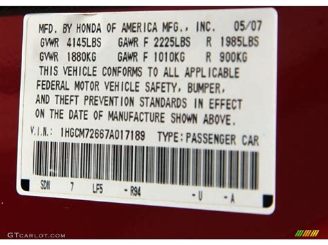 2007 Honda Accord Ex L Coupe Color Code Photos