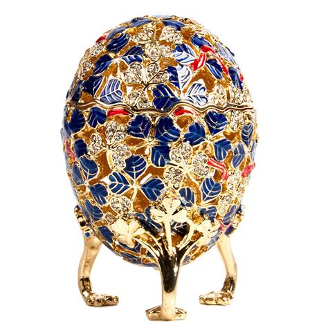 Buy Swarovski Crystals Faberge Egg Clover Leaf Egg Jewelry Box In Blue Faberge Style Egg