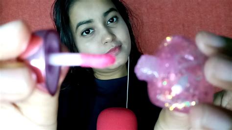 ASMR Lipgloss Applying With Mouth Sounds Lip Smacking YouTube