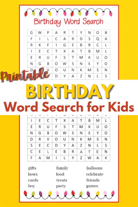 Birthday Word Search Printable