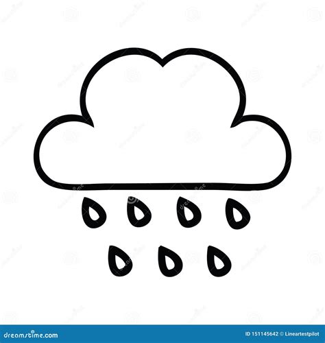 A Creative Line Drawing Cartoon Storm Rain Cloud Stock Vector