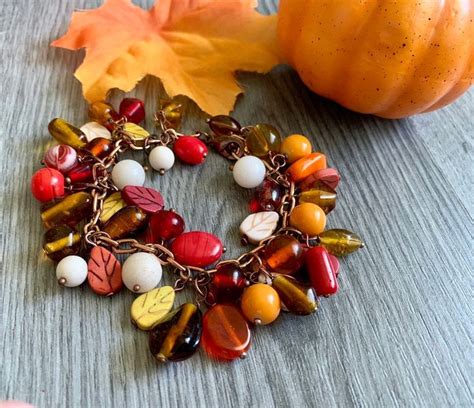Copper Autumn Beaded Charm Bracelet Fall Autumn Jewelry Etsy Bead