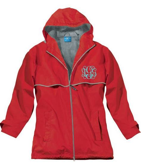 Red Monogrammed Personalized Rain Jacket Chest Monogram Included