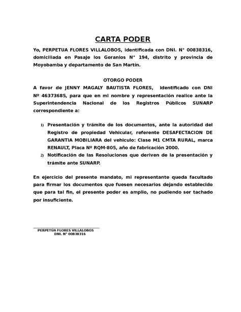 Carta De Poder Para Tr Mite De Placas Cartadepoder