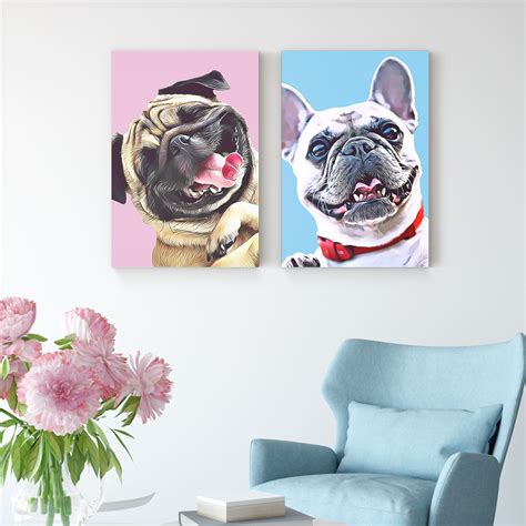 Custom Pet Portrait Dog Canvas Print Personalized Dog Wall Art Paintin