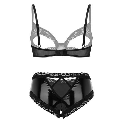 Womens Hollow Out Lace Bra And Panty Cupless Bralette Lingerie
