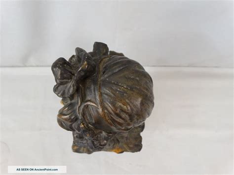 19thc Antique Art Nouveau Iris Bronzed Figural Chalkware Old Lady Bust