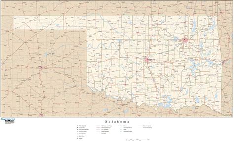 Oklahoma Wall Map With Roads By Map Resources Mapsales