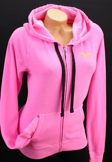 Victorias Secret Love Pink Signature Zip Up Hoodie Sweatshirt Neon Nwt