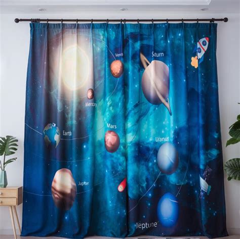 3d Planet Star Blackout Curtains For Kids Room Printed