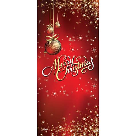 80 X 36 Red And Gold Ornaments Merry Christmas Front Door Banner