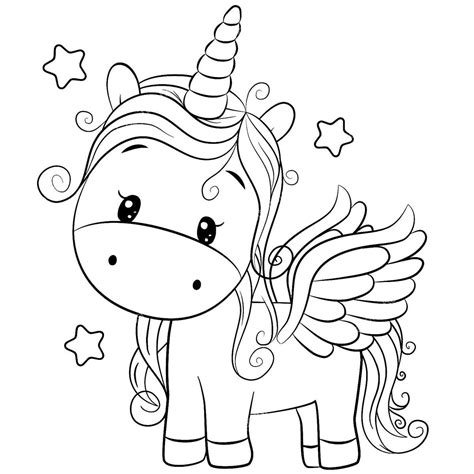 Lindo Unicornio Simple Vector De Dibujos Animados Para Colorear Images