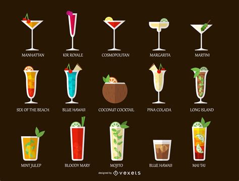 Alcoholic Cocktail Drinks Set Vector Download