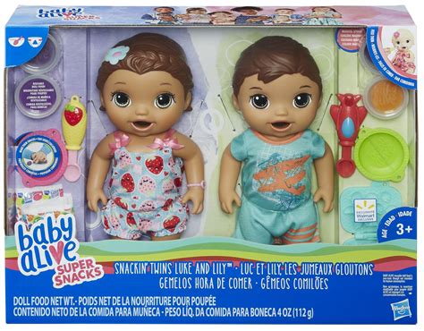 Baby Alive Super Snacks Snackin Twins Luke Lilly Doll Set Brunette Hair