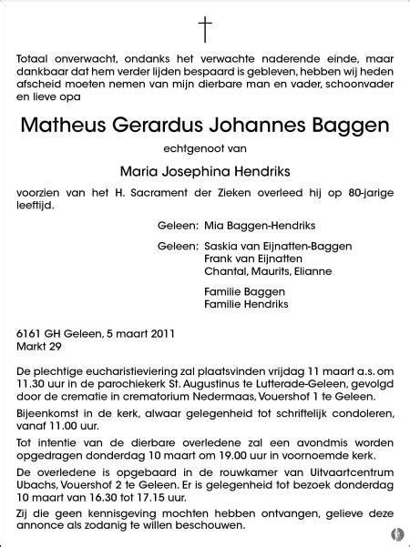 Matheus Gerardus Johannes Baggen Overlijdensbericht En My Xxx Hot Girl