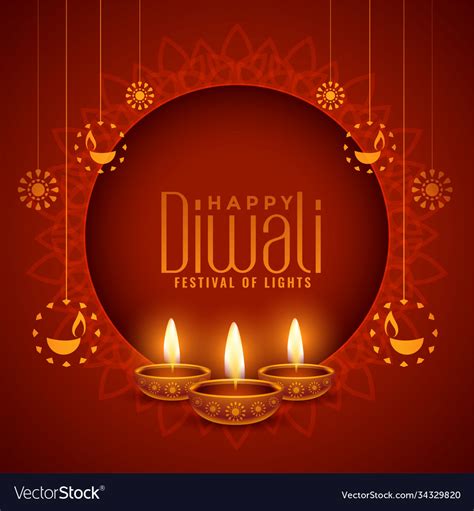 Happy Diwali Red Decorative Background Design Vector Image