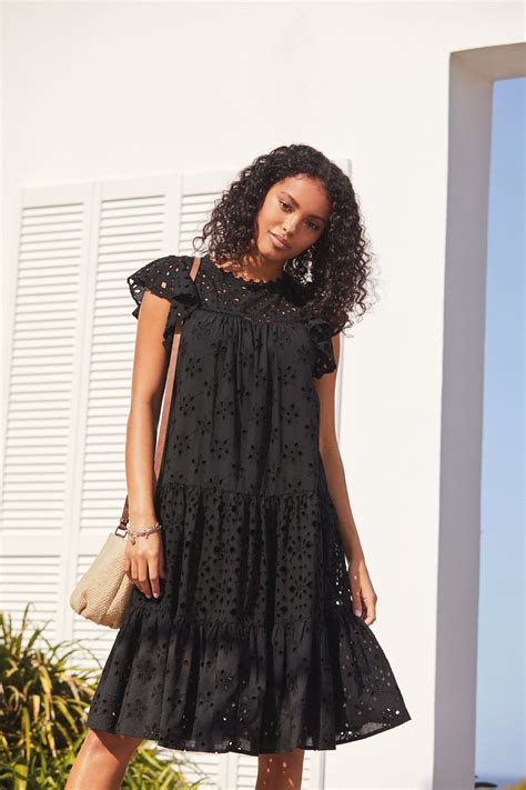 Buy Black Broderie Ruffle Sleeve Midi Dress From The Next Uk Online Shop