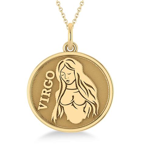 Virgo Coin Zodiac Pendant Necklace 14k Yellow Gold Az3312