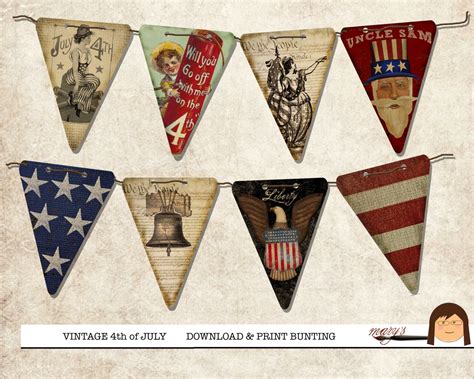They range in style, as art did in the eras these came from and children are represented in most of them, as they frequently are in vintage art images. Vintage 4th of July Bunting Flags by MarysMontage on Etsy