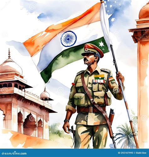 Indian Soldiers Holding A Indian Flag Images Vector 3d Illustration