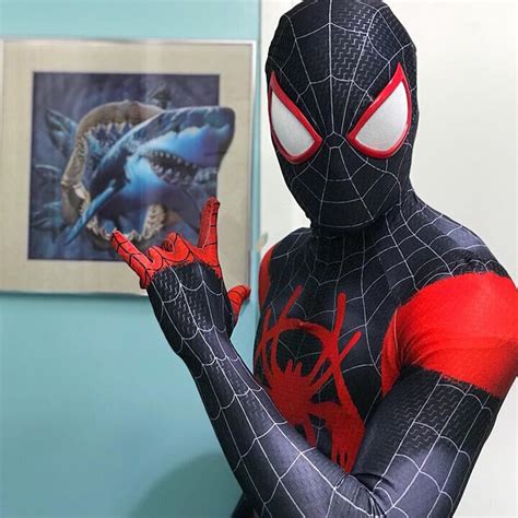 Miles Morales Into Spider Verse Cosplay Costume Spiderman Zentai Suit