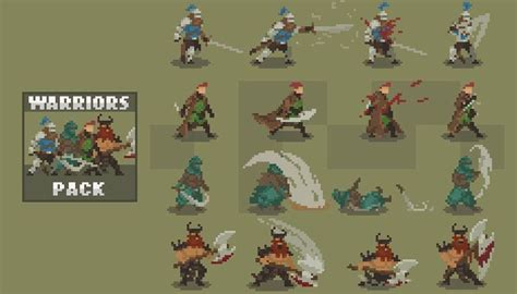 Warriors Pack 4 Characters Pixel Art Characters Pixel Art Design
