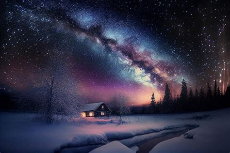 Premium Photo A House In The Snow With The Milky Way Above It