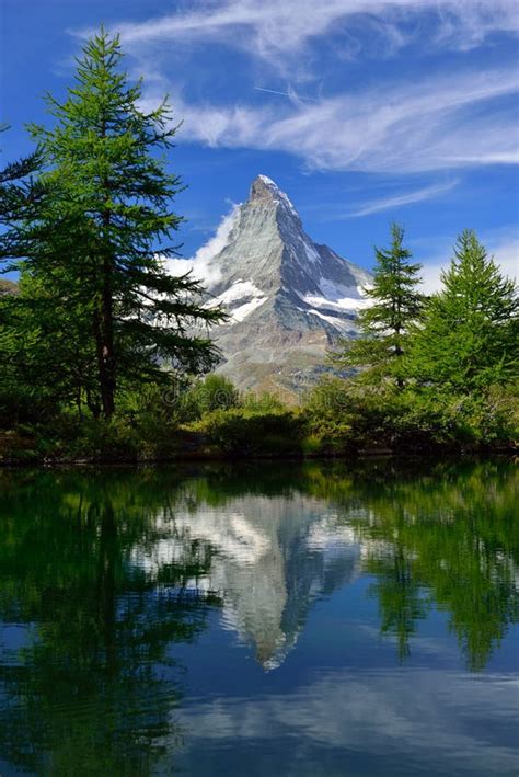 Matterhorn Reflecting In Grindjisee One Of The Lakes On The 5 Stock