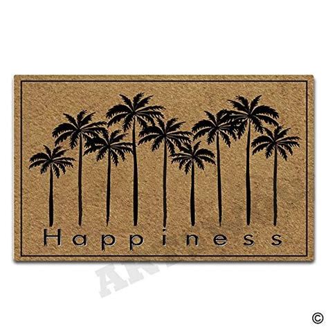 Artswow Welcome Door Mat Happiness Palm Tree Funny Doormat Entrance