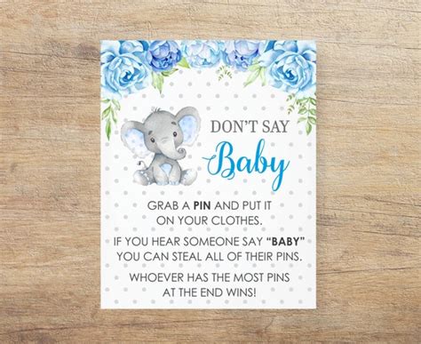 Dont Say Baby Printable Baby Shower Clothespin Game Elephant Etsy