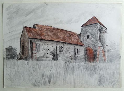 An Original Pencil And Ink Sketch Of A Church