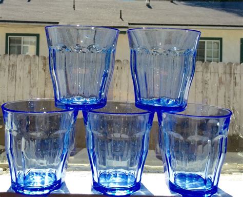 Vintage Water Glasses Duralex Picardie Blue Glass Tumbler