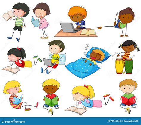 Set Of Boys And Girls Doing Different Activities Stock Vector