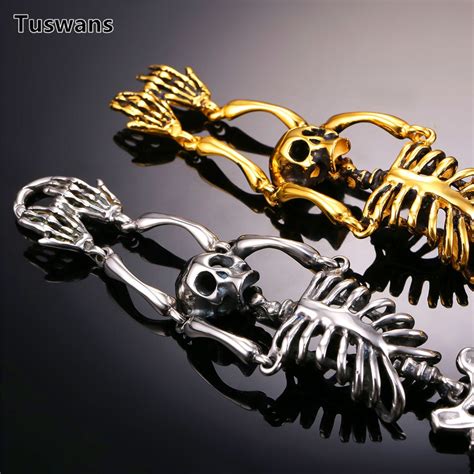 Skull Bracelet Big Skeleton Bones Statement Punk Jewelry Gold Color
