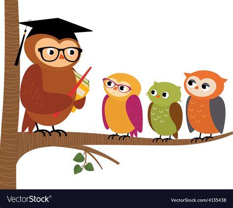 Owl Teacher And His Students Royalty Free Vector Image