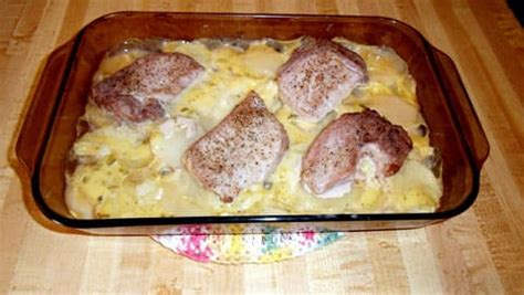 Place butter in several places on top of the cheese. Easy One-Dish Pork Chops With Scalloped Potatoes - Delishably
