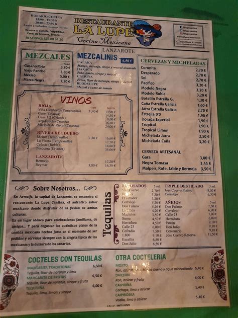 Carta Del Restaurante La Lupe Cantina Arrecife