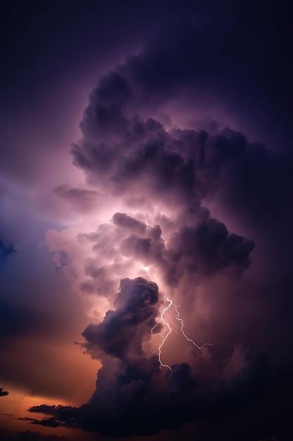 Premium Photo Lightning Striking Over Dark Clouds With Lightning