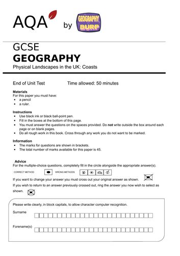 Aqa Gcse Geography 9 1 Practice Exam Paper Coasts Coastal