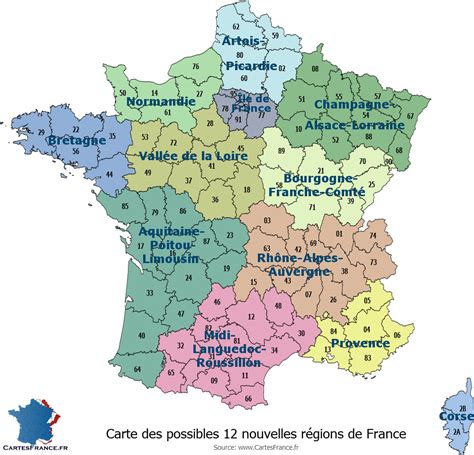 Frontières de france, frontières des nouvelles régions de france. 95 départements pour 12 régions, ça fait des milliards de ...