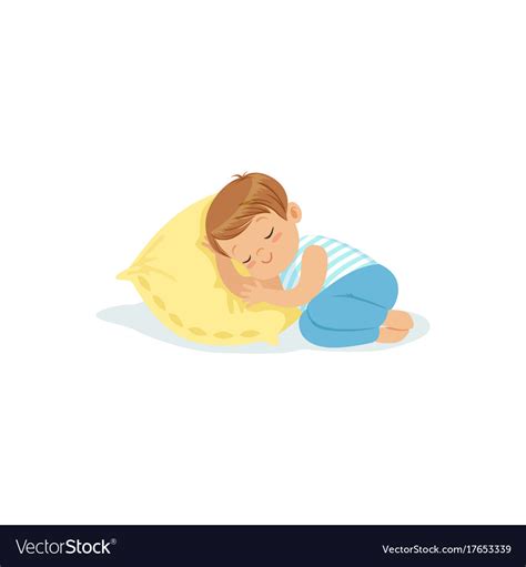 Cute Little Boy Sleeping On A Pillow Cartoon Vector Image