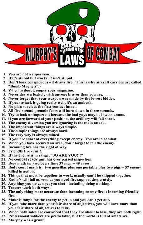 Murphy Laws Of Combata Lot Of These Are Just Great Life Lessons For Us Civvies Too Wisdom