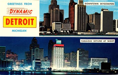 Michigan Detroit Greetings Showing Downtown Skyscrapers And Skyline At