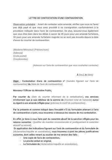 Lettre De Contestation D Une Contravention Document Et Mod Le T L Charger