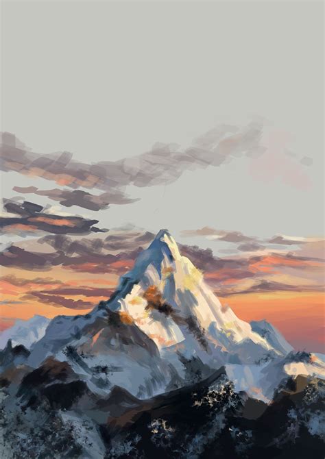 Digital Painting Everest Mountain On Behance Mountain Painting Acrylic