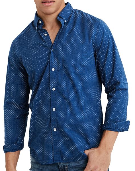 New American Eagle Mens Long Sleeve Button Down Shirt Blue Mist L 3087